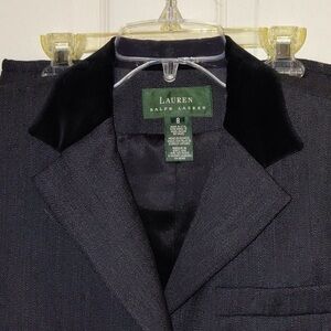 Lauren Ralph Lauren Black Herringbone Blazer with Velvet Collar - suit set skirt